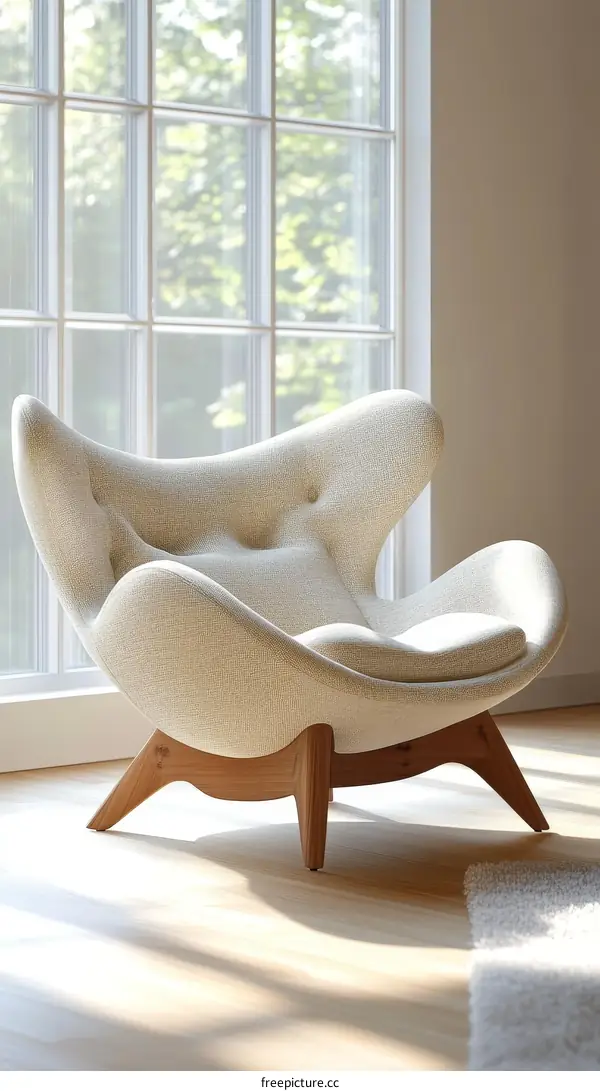Modern Beige Upholstered Armchair by the Window