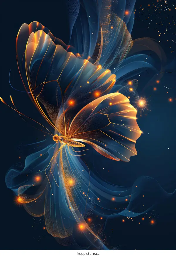 Glowing Blue and Gold Butterfly on Flower