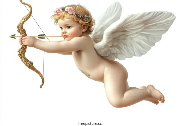 Cupid with Bow and Arrow, Classical Style Illustration