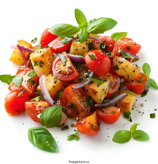 Fresh and tasty salad with tomatoes, basil and cheese
