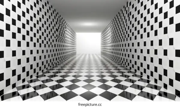 Black and white checkered hallway
