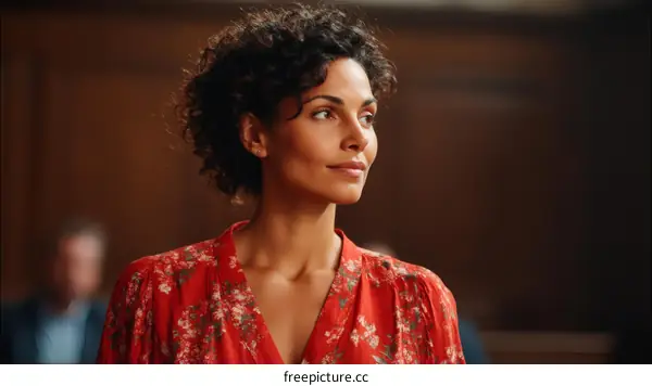 Thoughtful Woman in a Floral Dress