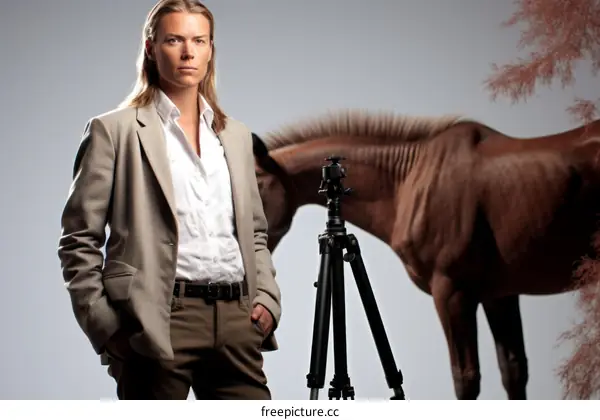 Portrait of a young woman with a horse