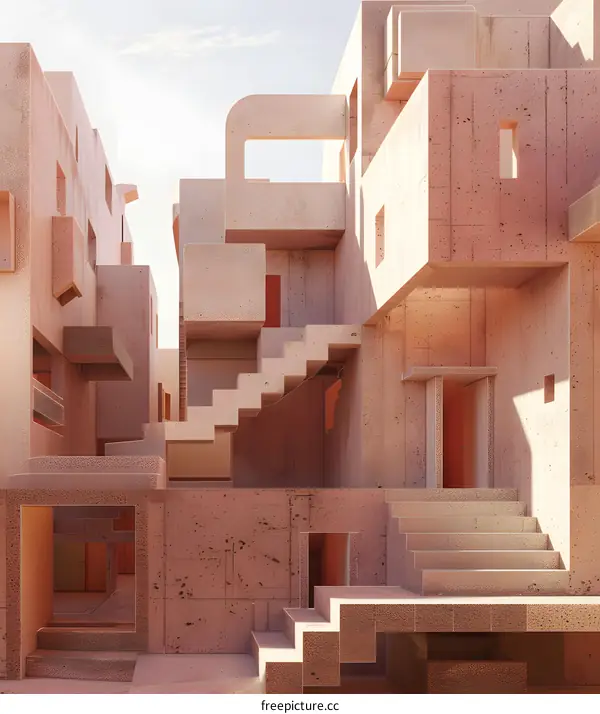 Abstract Architecture with Stairs and Geometric Shapes