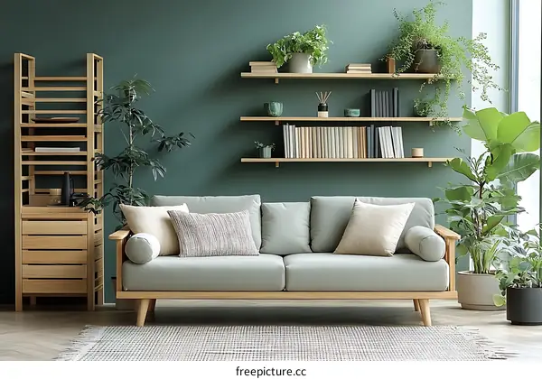Modern Green Living Room Decor with Wooden Furniture