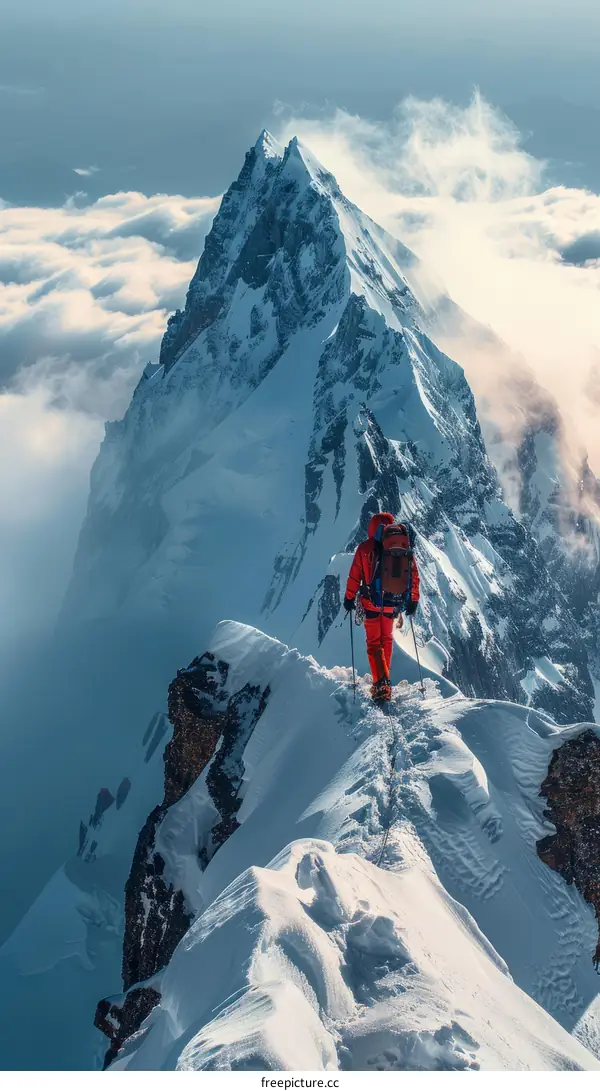 Mountaineer on a Summit Ridge