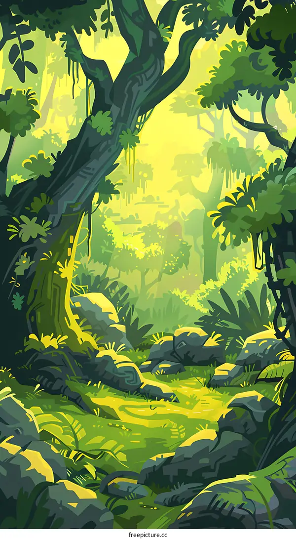 Green Forest Jungle Landscape Illustration