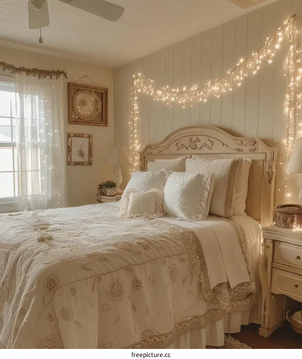 Cozy White Bedroom with Wood Accents
