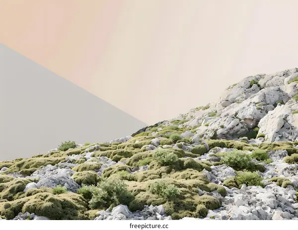 Rocky Landscape with Green Plants and a Soft Color Gradient