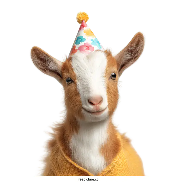 [Transparent Background PNG]Cute Baby Goat in Birthday Hat