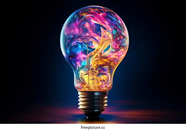Light bulb with colorful smoke inside