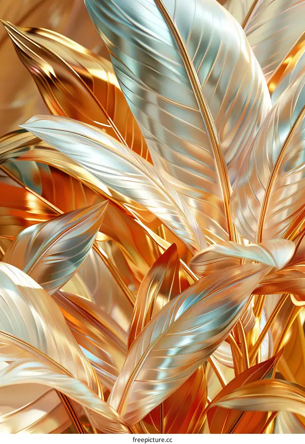 Abstract Gold and Silver Leaves Illustration
