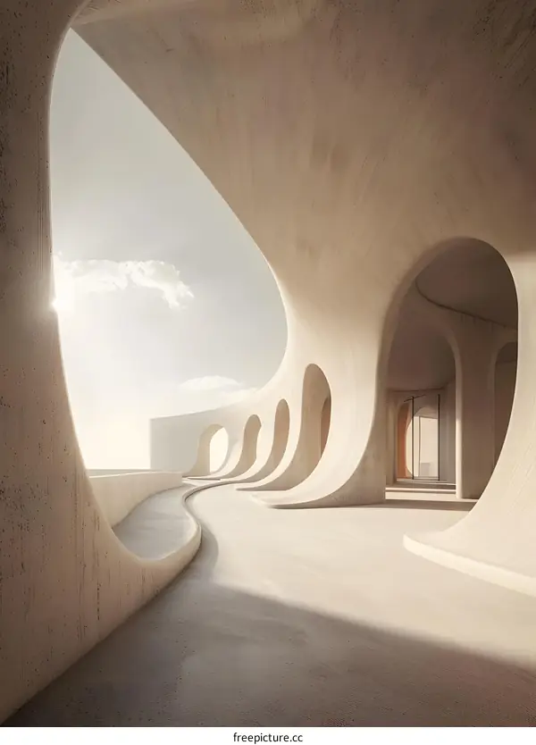 Abstract Architecture Design With Curved Walls and Arched Windows