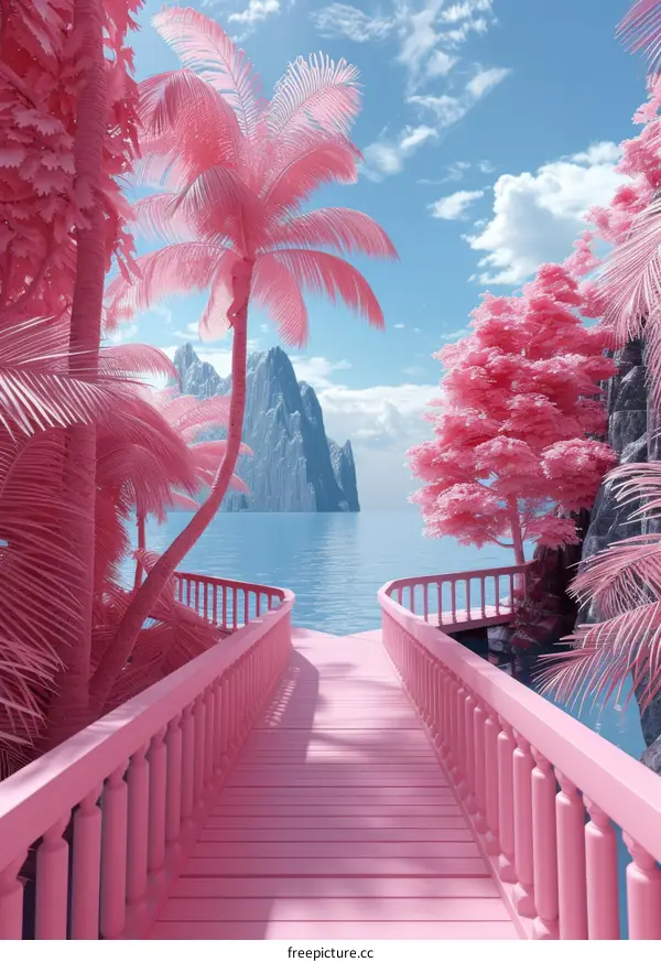 Pink Paradise Island: Dreamlike Tropical Landscape