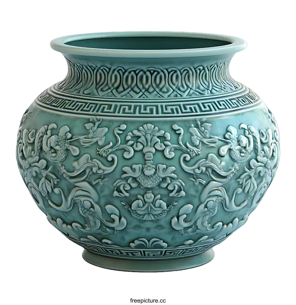 [Transparent Background PNG]Chinese Blue and White Porcelain Vase with Dragon and Flower Pattern