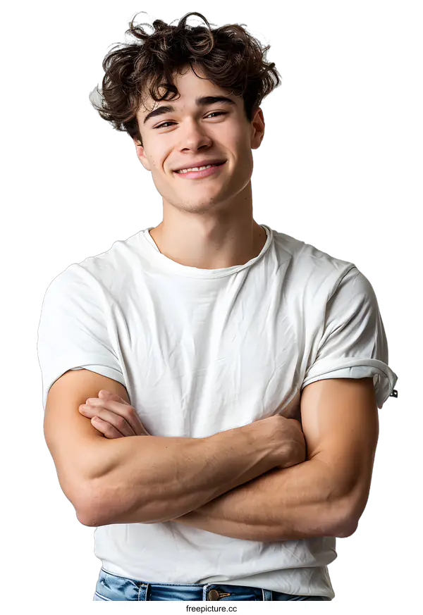 [Transparent Background PNG]Portrait of a smiling young man with curly hair