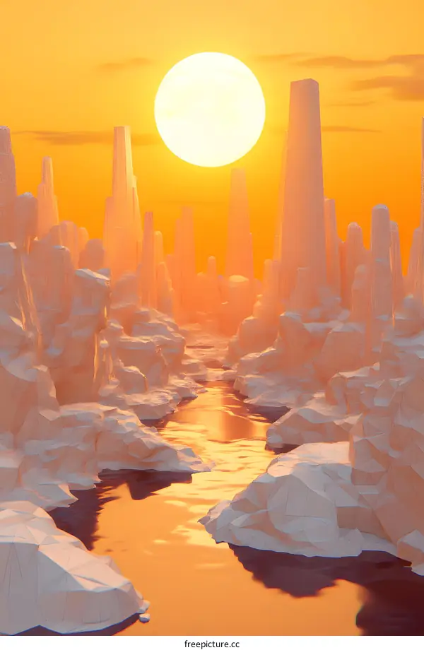 Sunset Cityscape in Wireframe