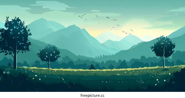 Mountain Landscape With Green Trees