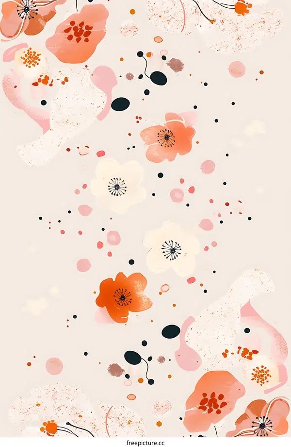 Abstract Floral Pattern With Orange White And Black