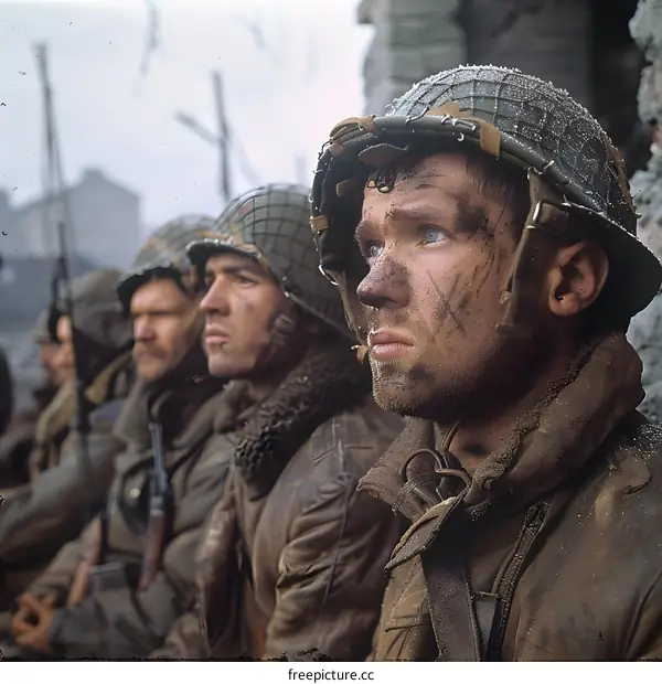 A soldier staring into the distance with a serious look on his face