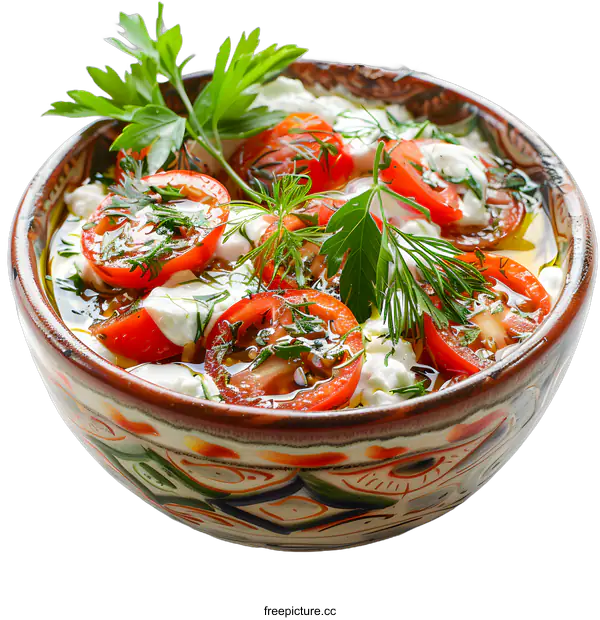 [Transparent Background PNG]tomato salad with cheese and herbs
