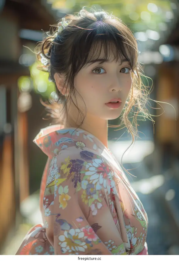 Asian Woman in Traditional Japanese Kimono
