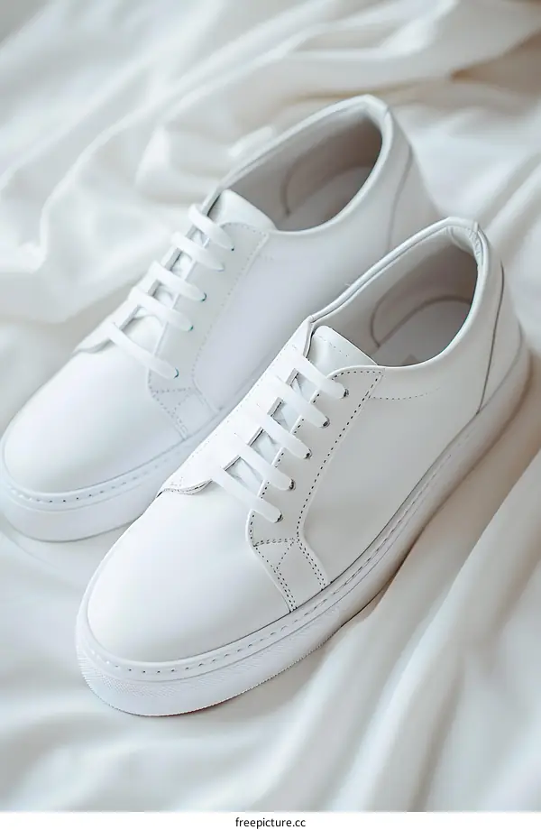 White sneakers on a white background