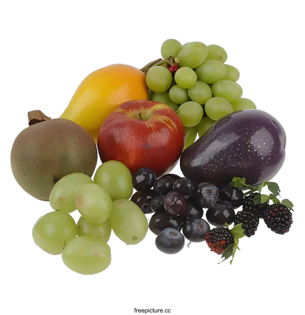 [Transparent Background PNG]Fresh Fruit Arrangement with Apples Grapes and Blueberries