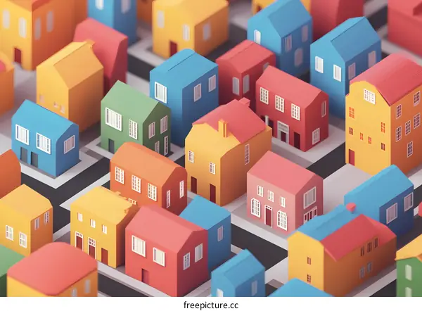 Colorful Miniature Houses Cityscape Illustration