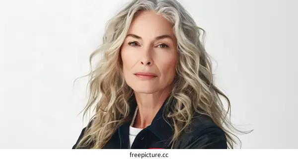 portrait of a beautiful middle-aged woman with gray hair