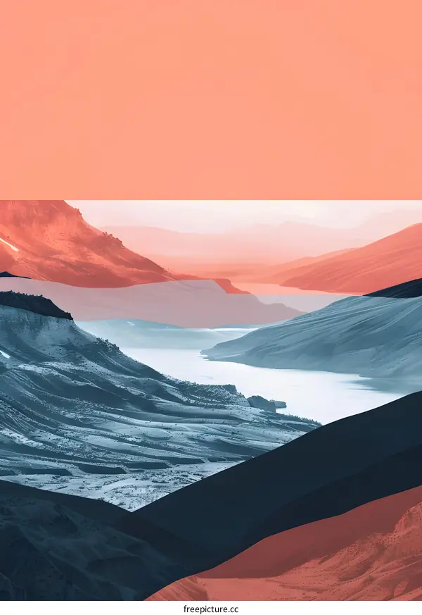 Abstract Mountain Landscape with Sunset Sky