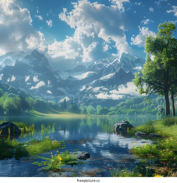 A picturesque lake and mountains