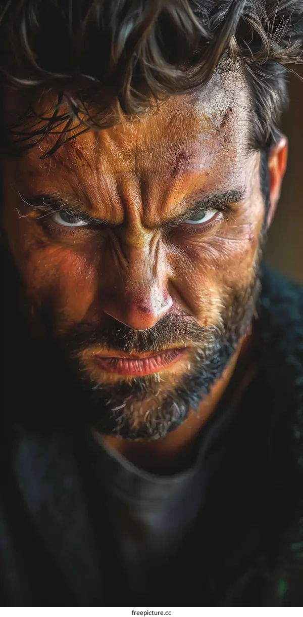 Close Up Angry Man Face Portrait