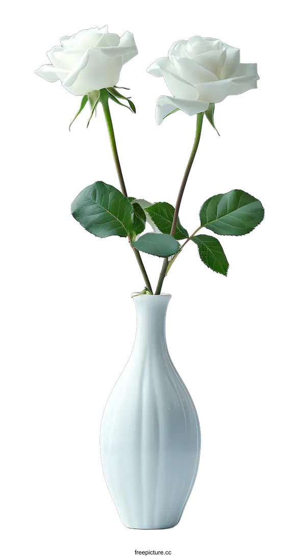 [Transparent Background PNG]Two white roses in a white vase