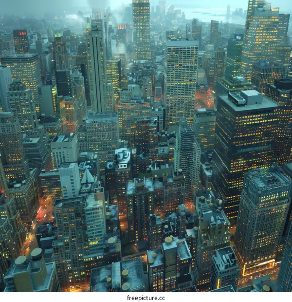 Aerial View of a Busy City at Night