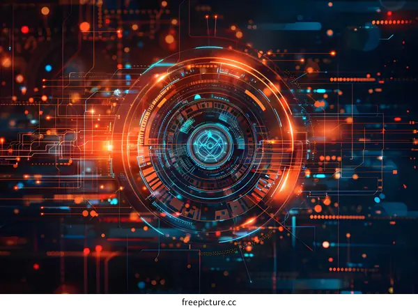 futuristic technology background with orange and blue glowing circle