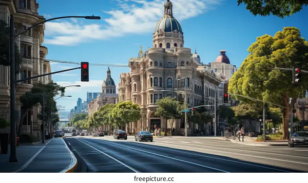 City street with cars and buildings