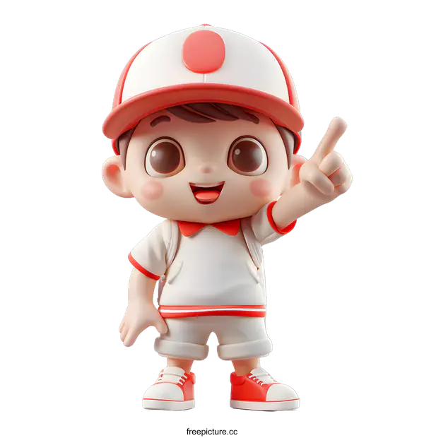 [Transparent Background PNG]Smiling Cartoon Boy with Backpack Pointing Up