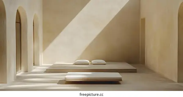 Minimalist Interior Design With Arched Windows and Sunlight