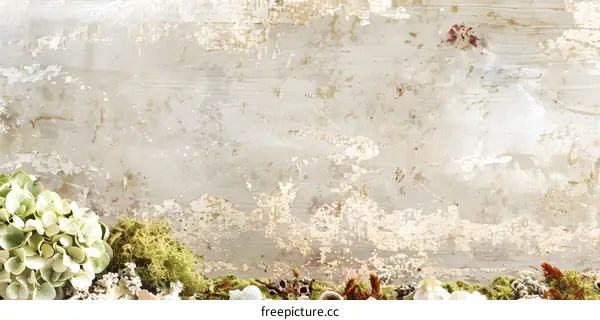 Rustic Wooden Background with Greenery and White Shells