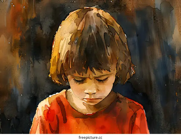 watercolor painting of a sad girl