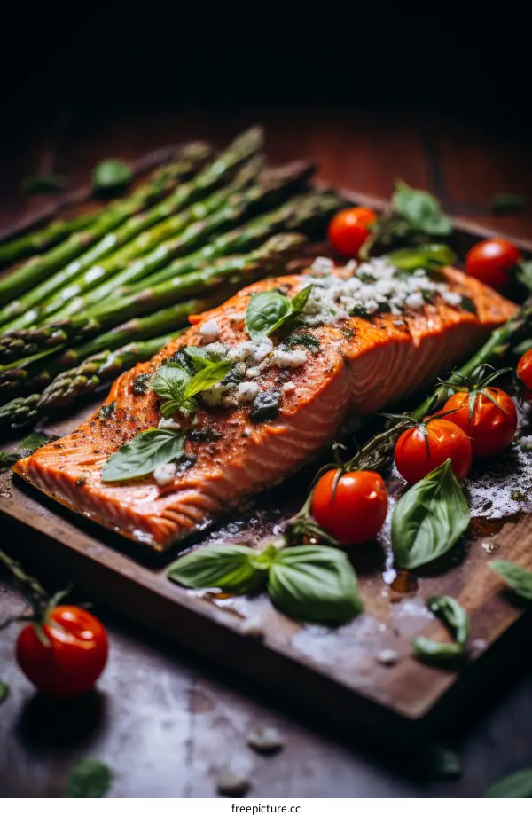 Roasted Salmon with Asparagus and Tomatoes