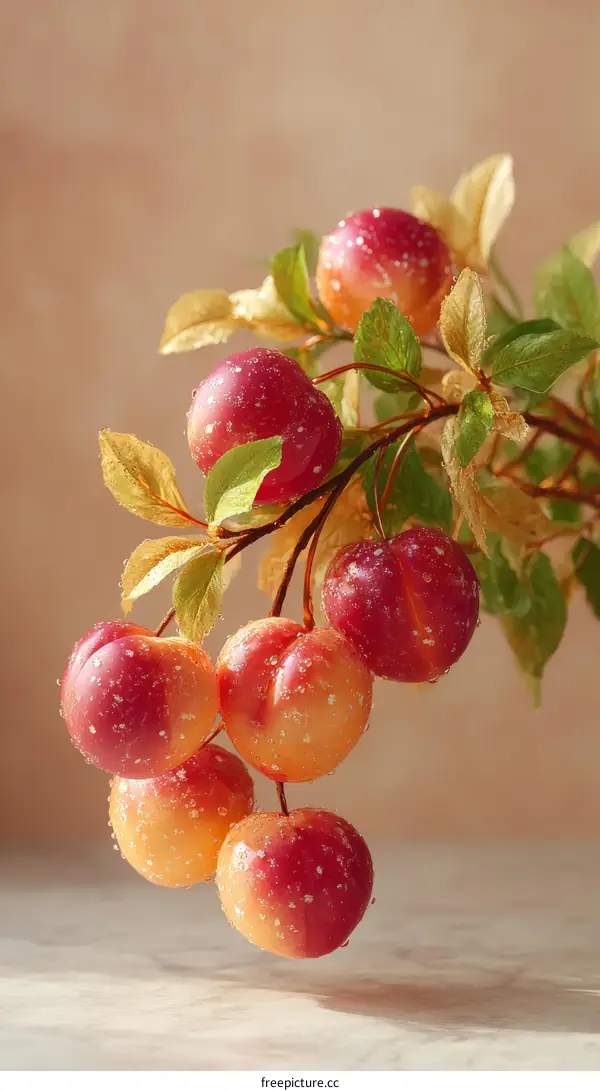 Water Drops on Colorful Plum Fruits
