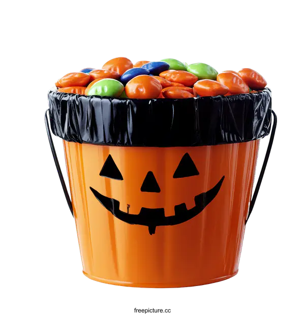 [Transparent Background PNG]Halloween Candy Bucket with Multicolored Candies