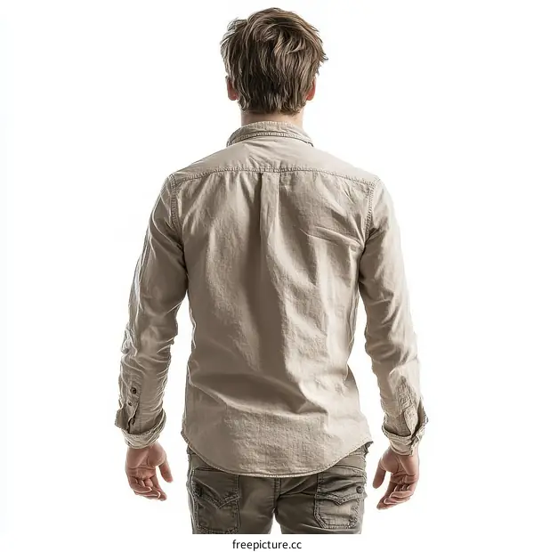 Man in Light Beige Shirt and Pants Back View