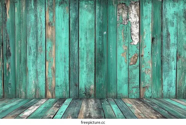 Vintage Teal Wooden Wall and Floor Background