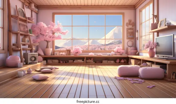 Cozy Japanese-style room with a view of Mount Fuji