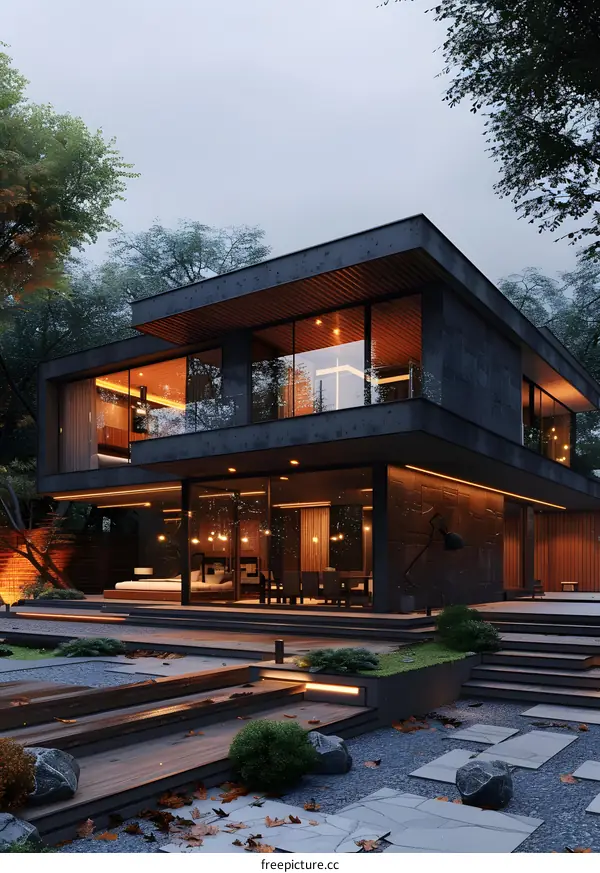 A Modern House With Black and Wood
