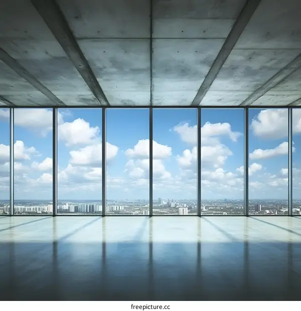 Large Windows with City View in an Empty Office Room