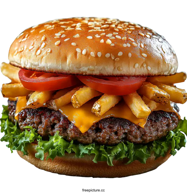 [Transparent Background PNG]Delicious Cheese Burger with French Fries